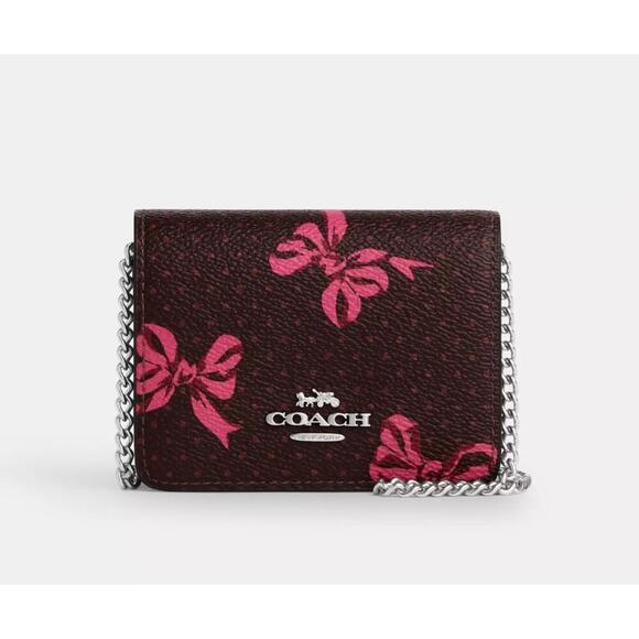 Coach NWT Mini Bow Print Wallet On Chain Mini Purse - Picture 1 of 10